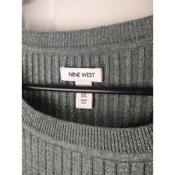 Nine West Sweater Womens XXL Gray Glitter Crew Neck Knit Long Sleeve Office/Part - Picture 5 of 9